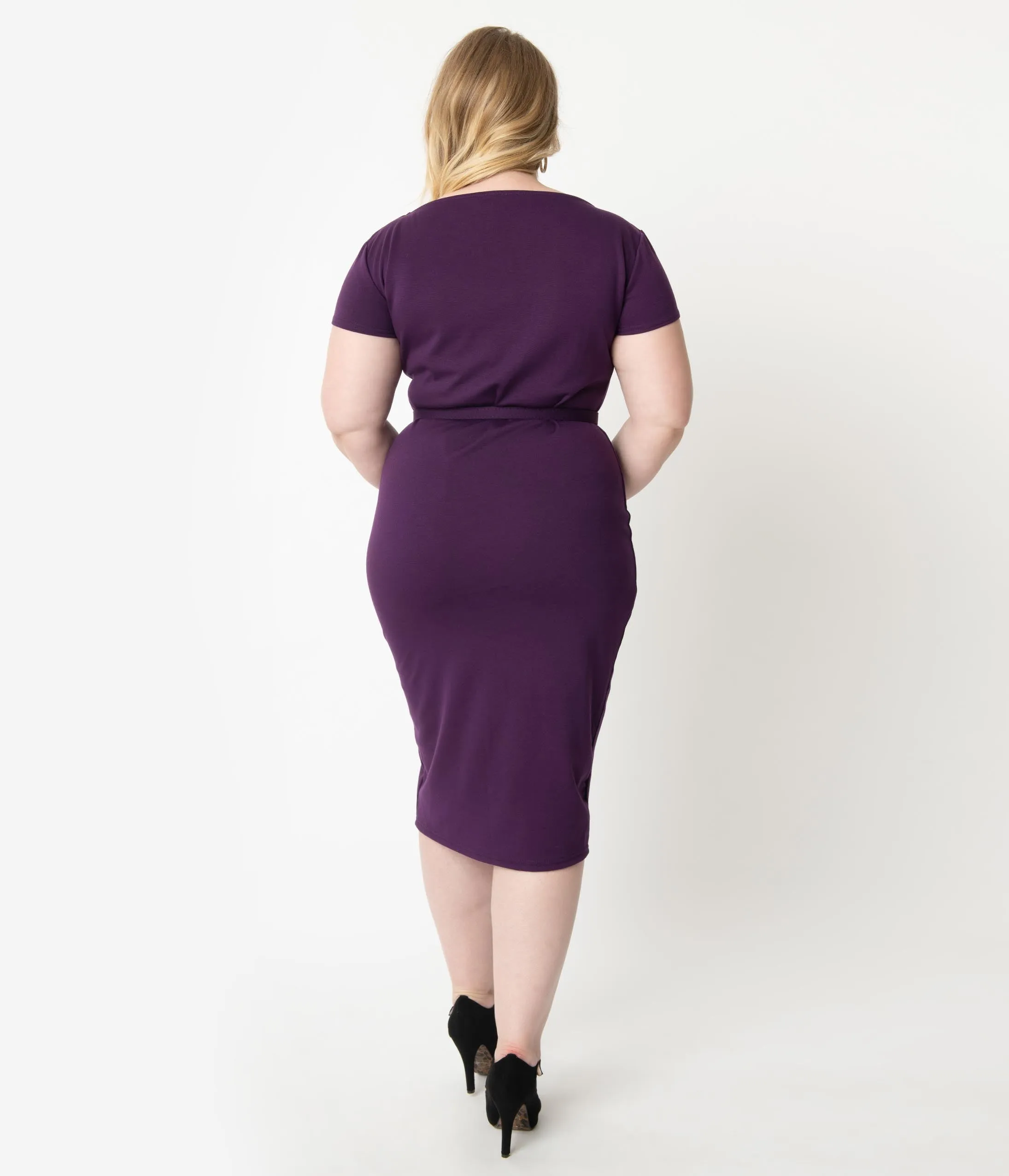 Unique Vintage Plus Size 1950s Purple Sweetheart Dianne Wiggle Dress