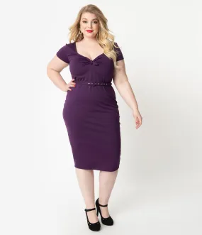 Unique Vintage Plus Size 1950s Purple Sweetheart Dianne Wiggle Dress