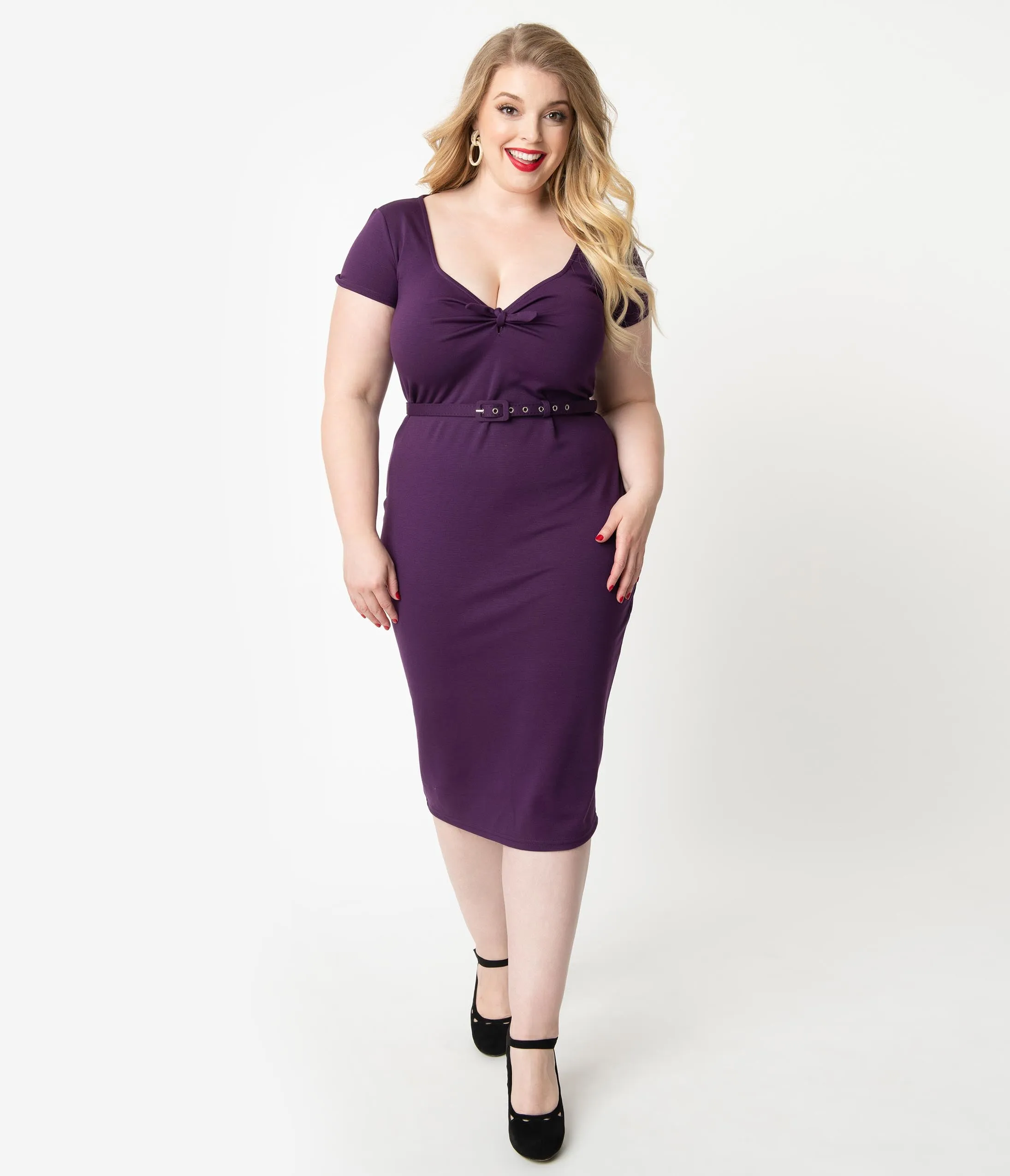 Unique Vintage Plus Size 1950s Purple Sweetheart Dianne Wiggle Dress