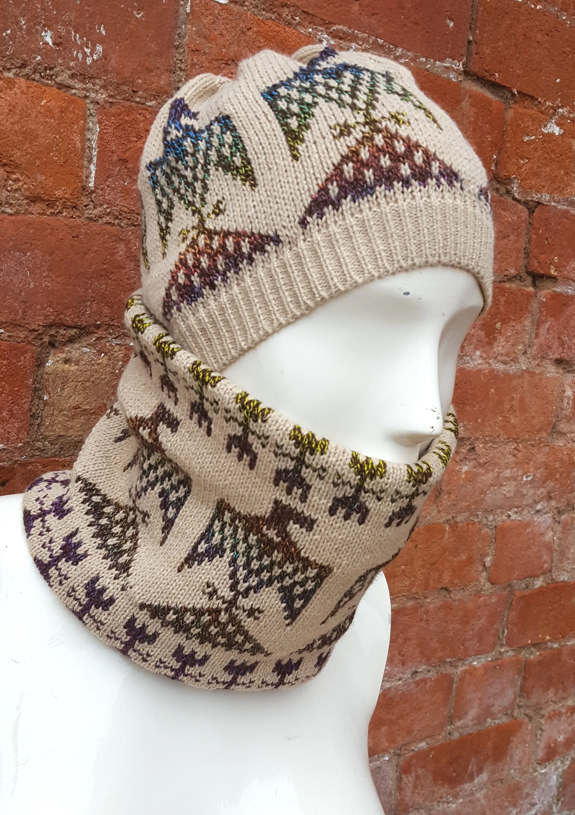 Unisex winter beanie hat, American Eagle design, Handmade fair isle hat