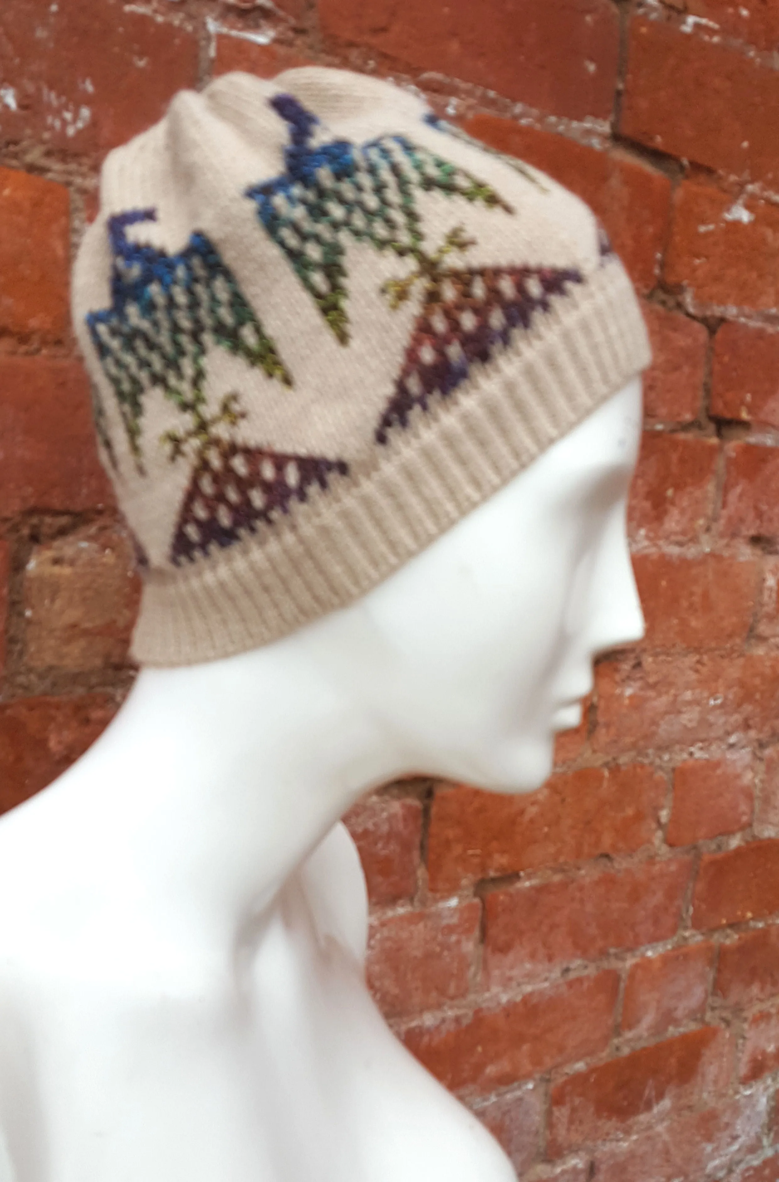 Unisex winter beanie hat, American Eagle design, Handmade fair isle hat