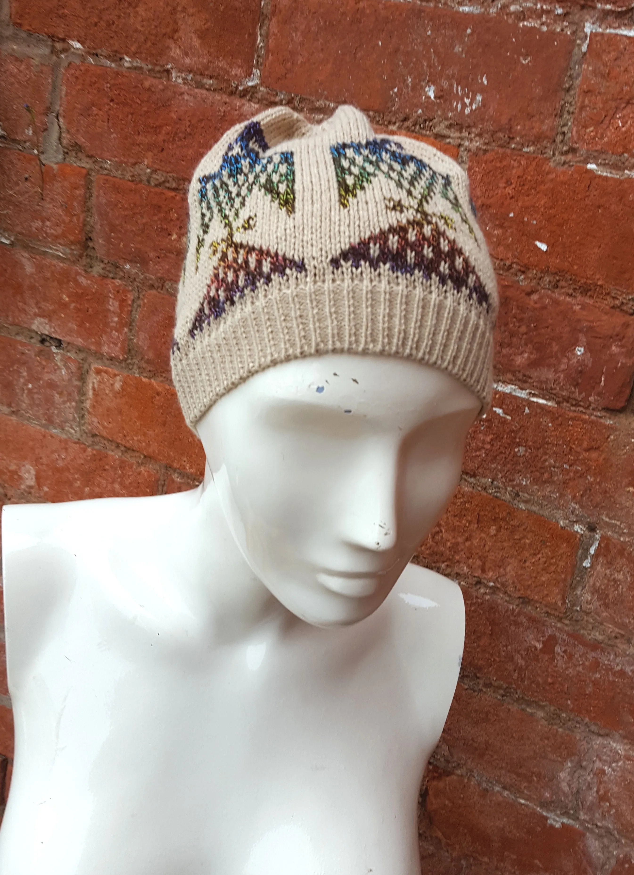 Unisex winter beanie hat, American Eagle design, Handmade fair isle hat