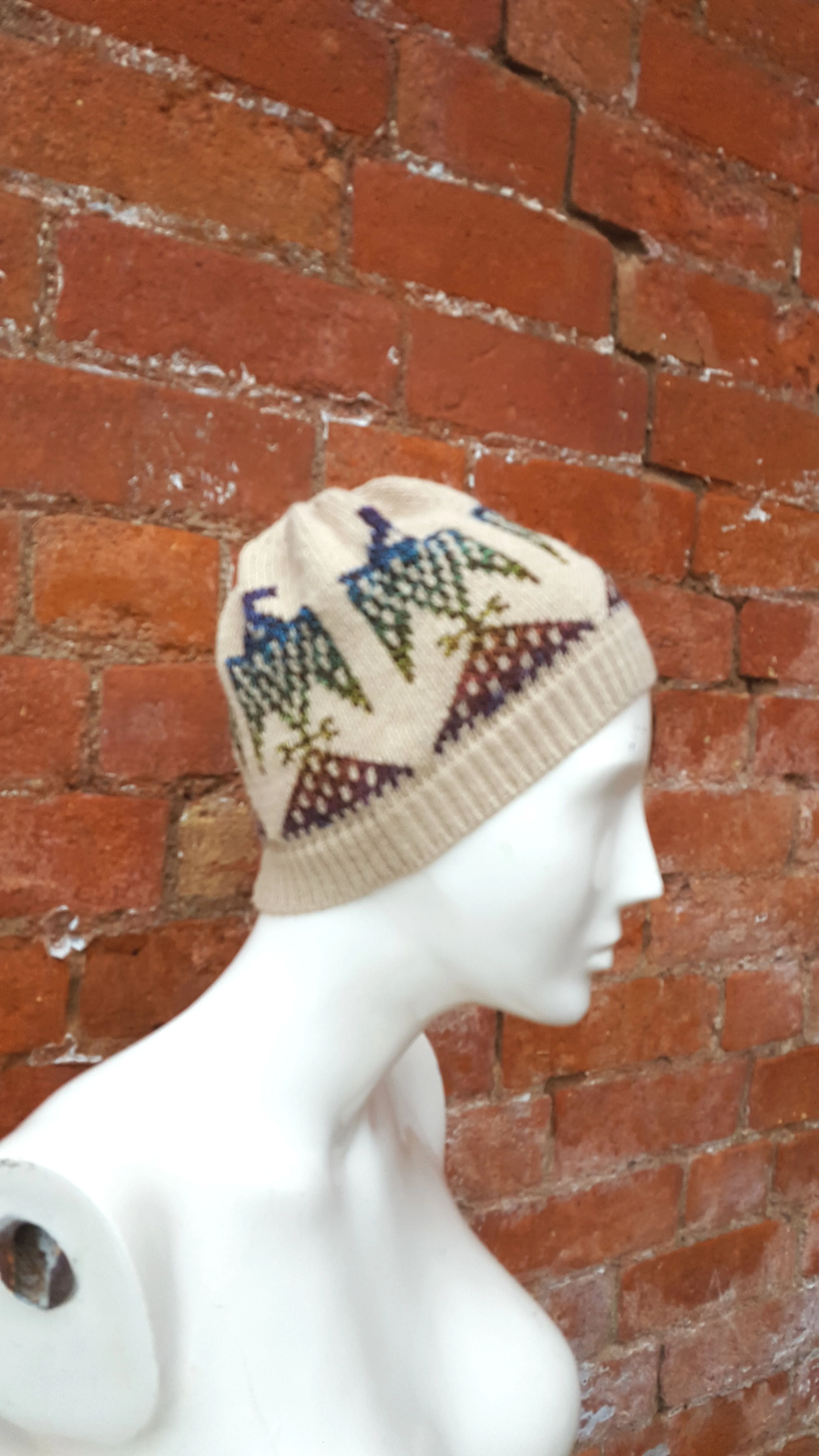 Unisex winter beanie hat, American Eagle design, Handmade fair isle hat