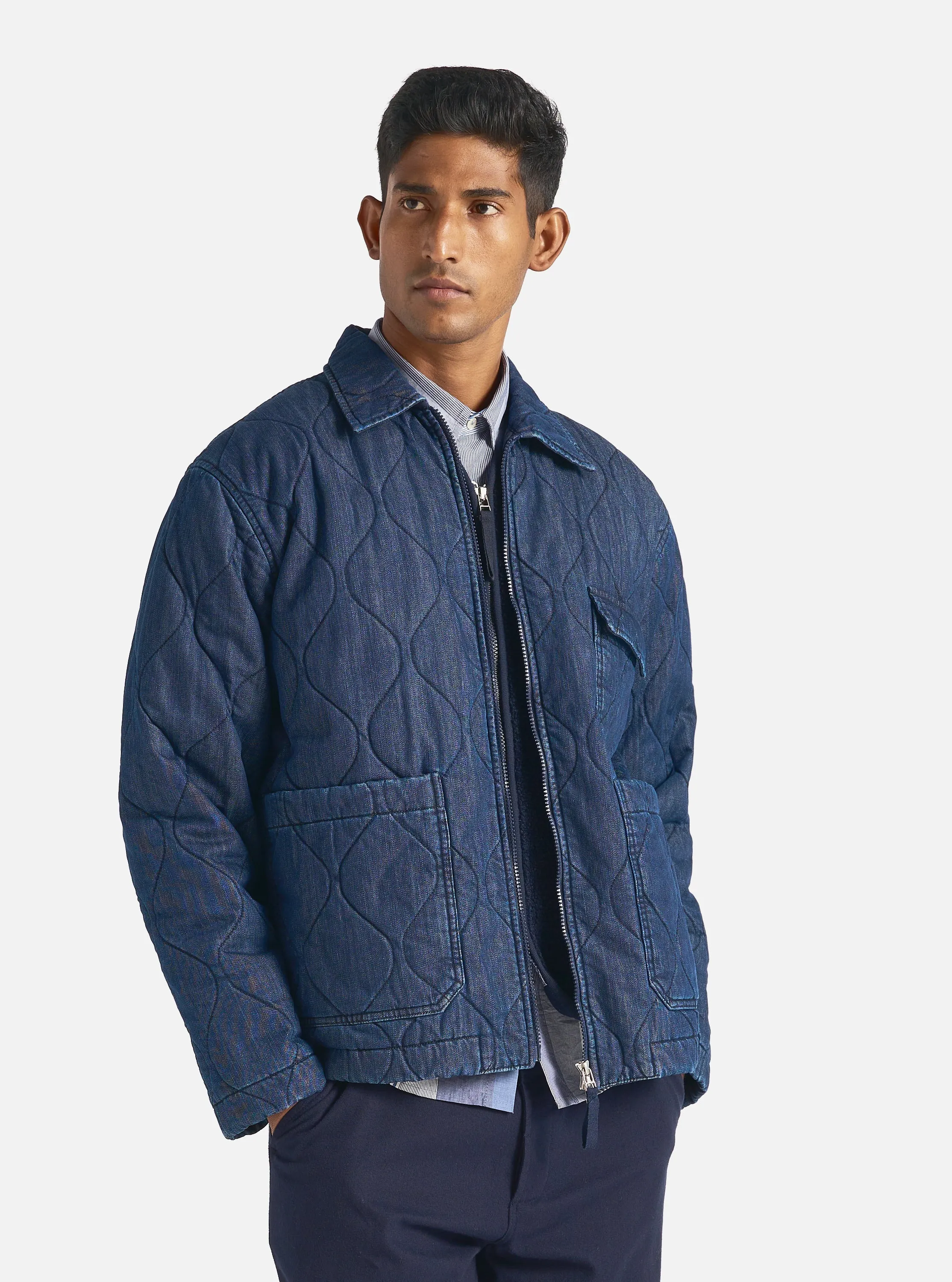 Universal Works Gower Jacket in Indigo Quilt Denim