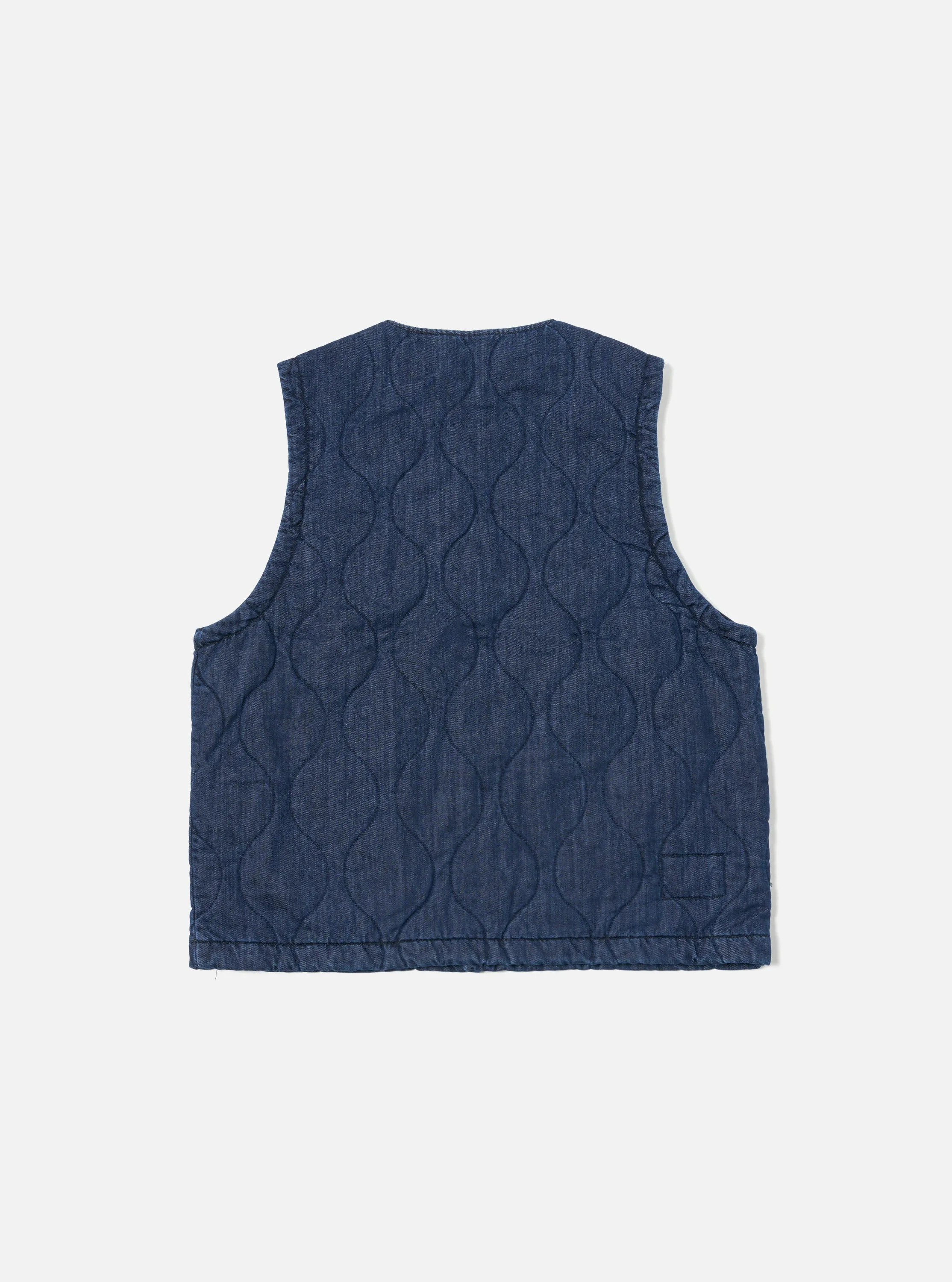 Universal Works Weekend Gilet in Indigo Quilt Denim