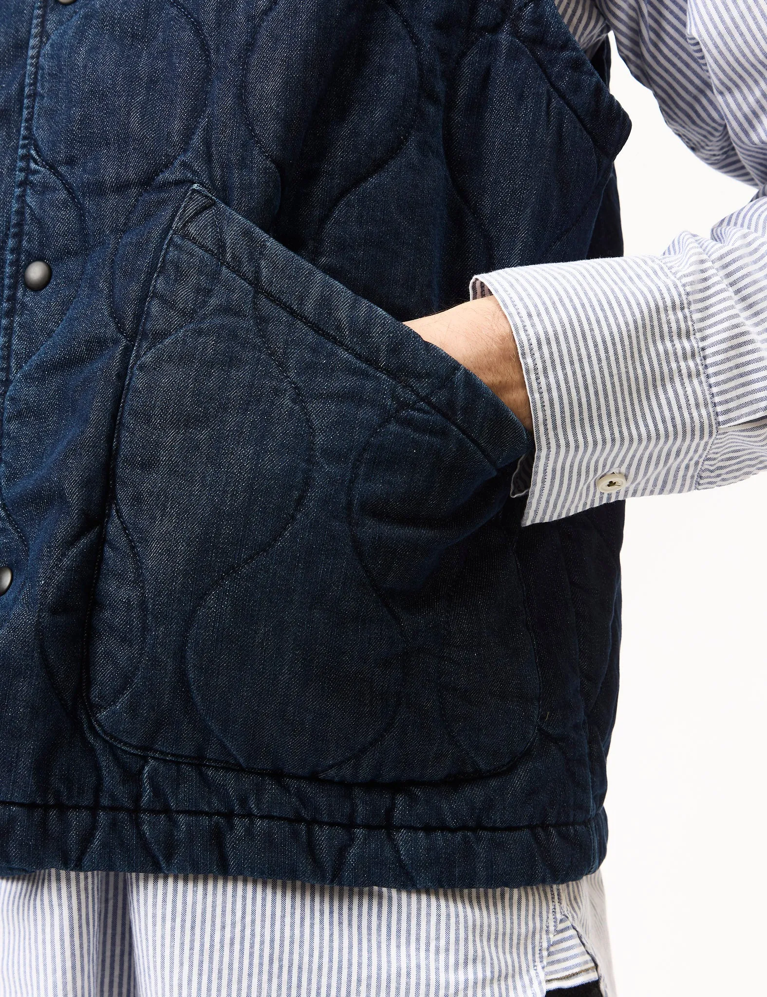 Universal Works Weekend Gilet (Quilt Denim) - Indigo Blue