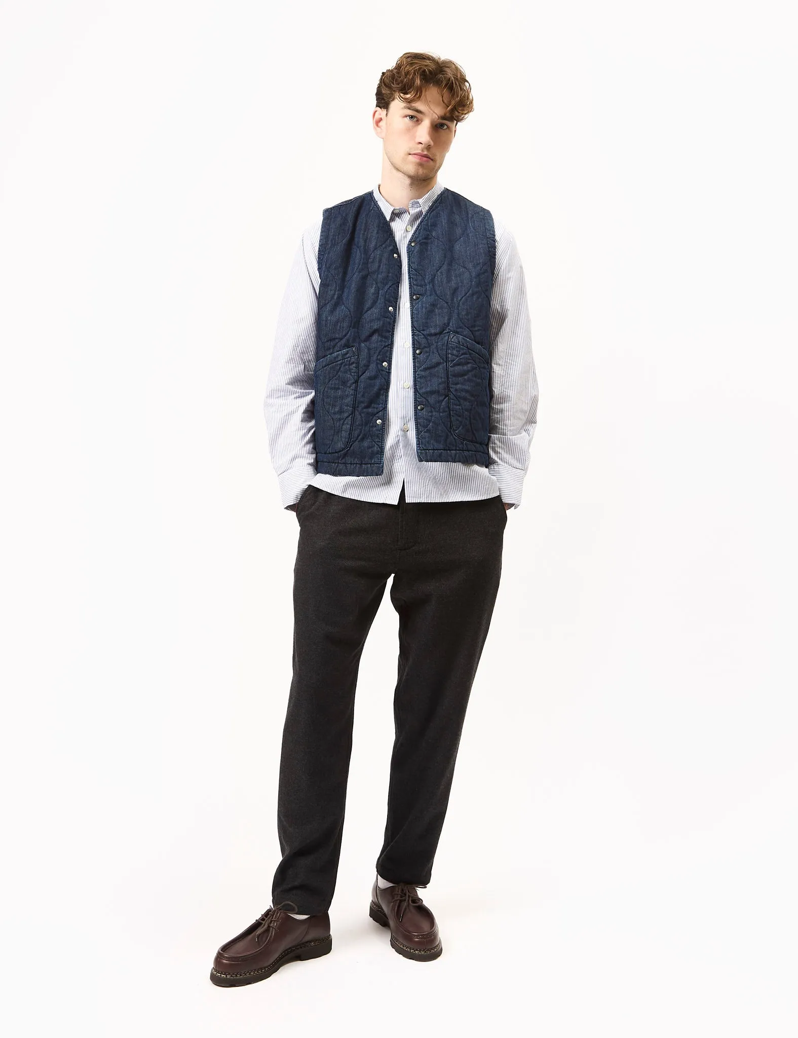 Universal Works Weekend Gilet (Quilt Denim) - Indigo Blue