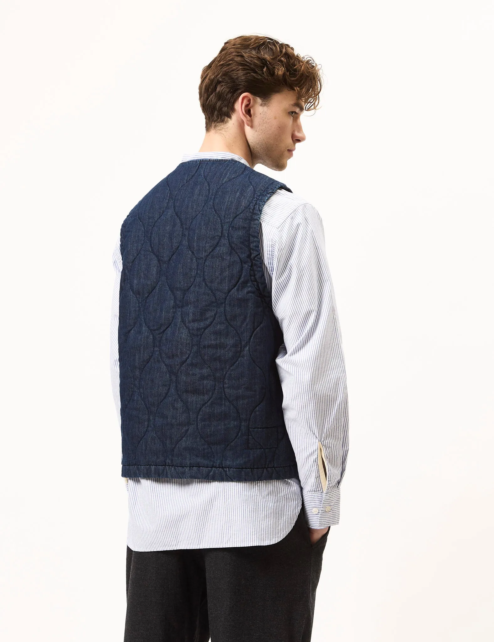 Universal Works Weekend Gilet (Quilt Denim) - Indigo Blue