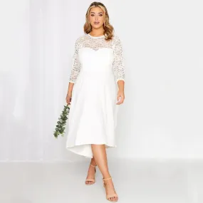 Uniwim Plus Size 3/4 Lace Sleeve Spring Autumn Elegant Party Dress Women White Flt Flare Midi Dress Large Size Night Out Wedding Dress