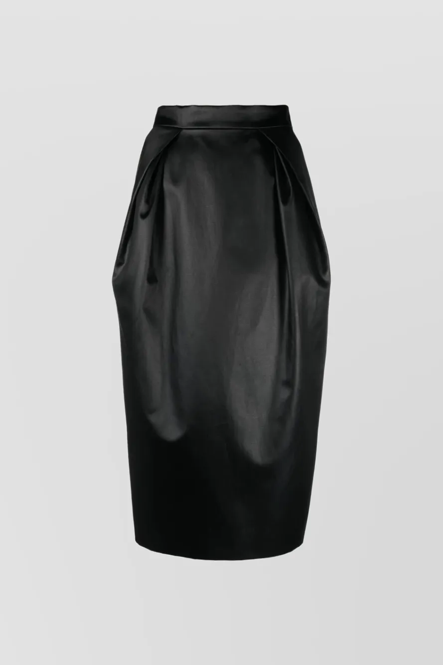 Vegan leather draped pencil midi skirt