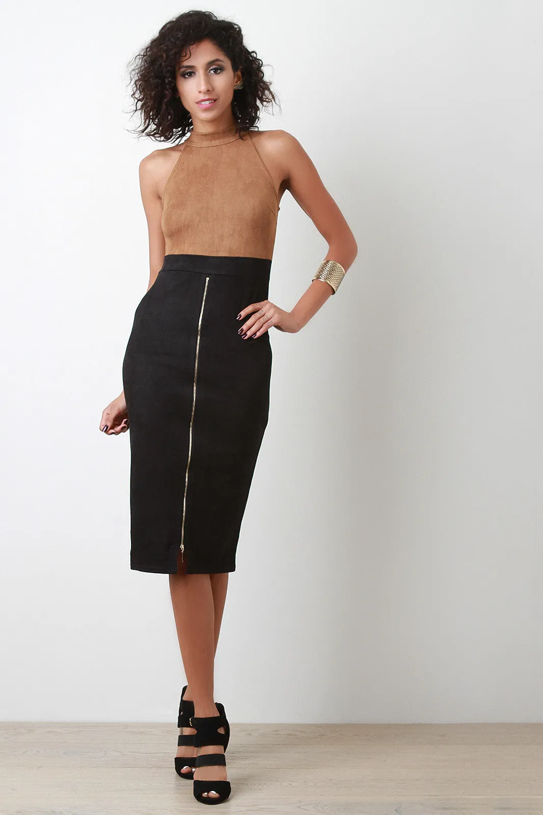 Vegan Suede Colorblock Midi Dress