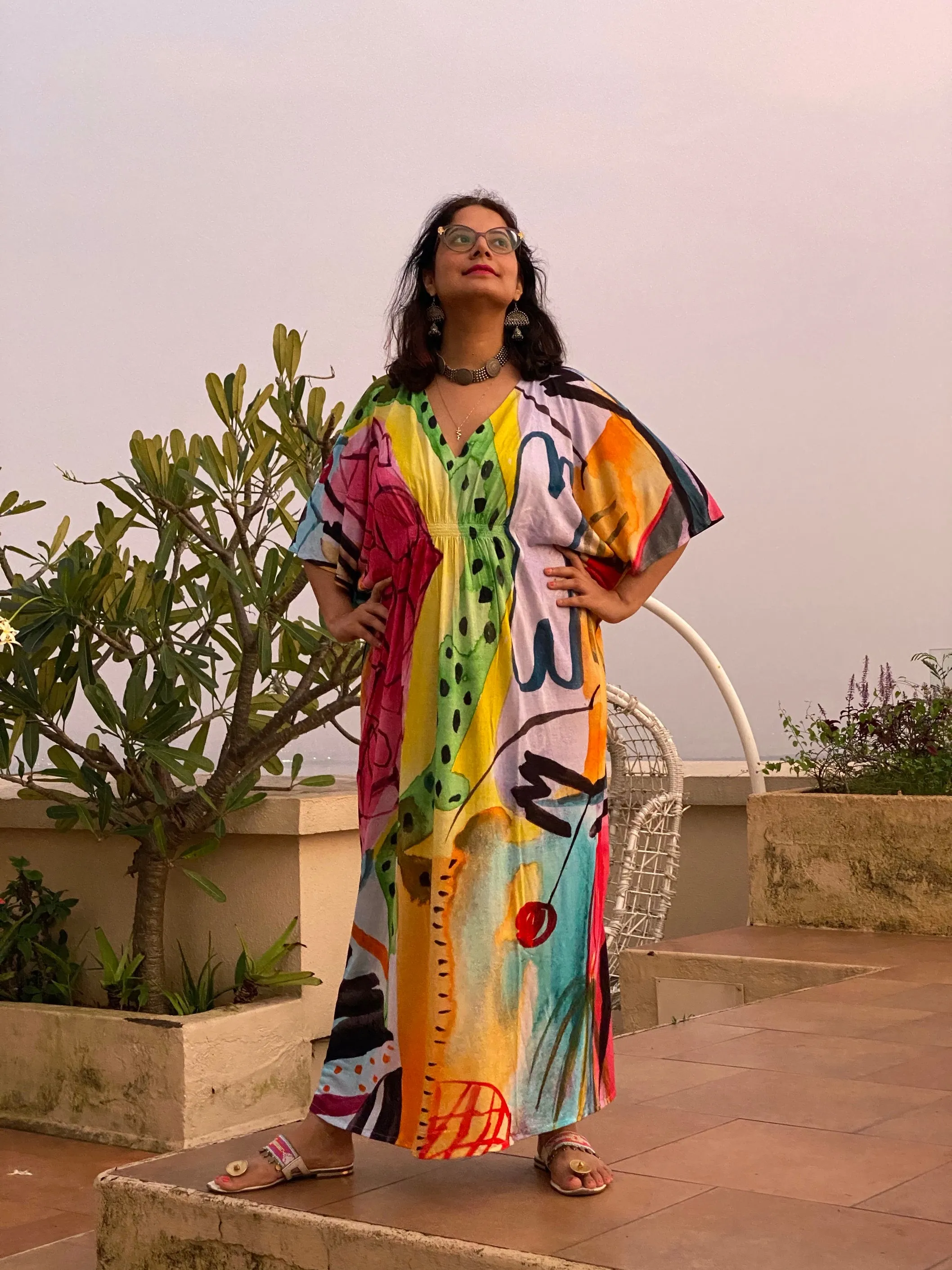 Vibrancy "Stunningly Simple" Style Caftan | Soft Jersey Knit Organic Cotton | Perfect Loungewear House Dress