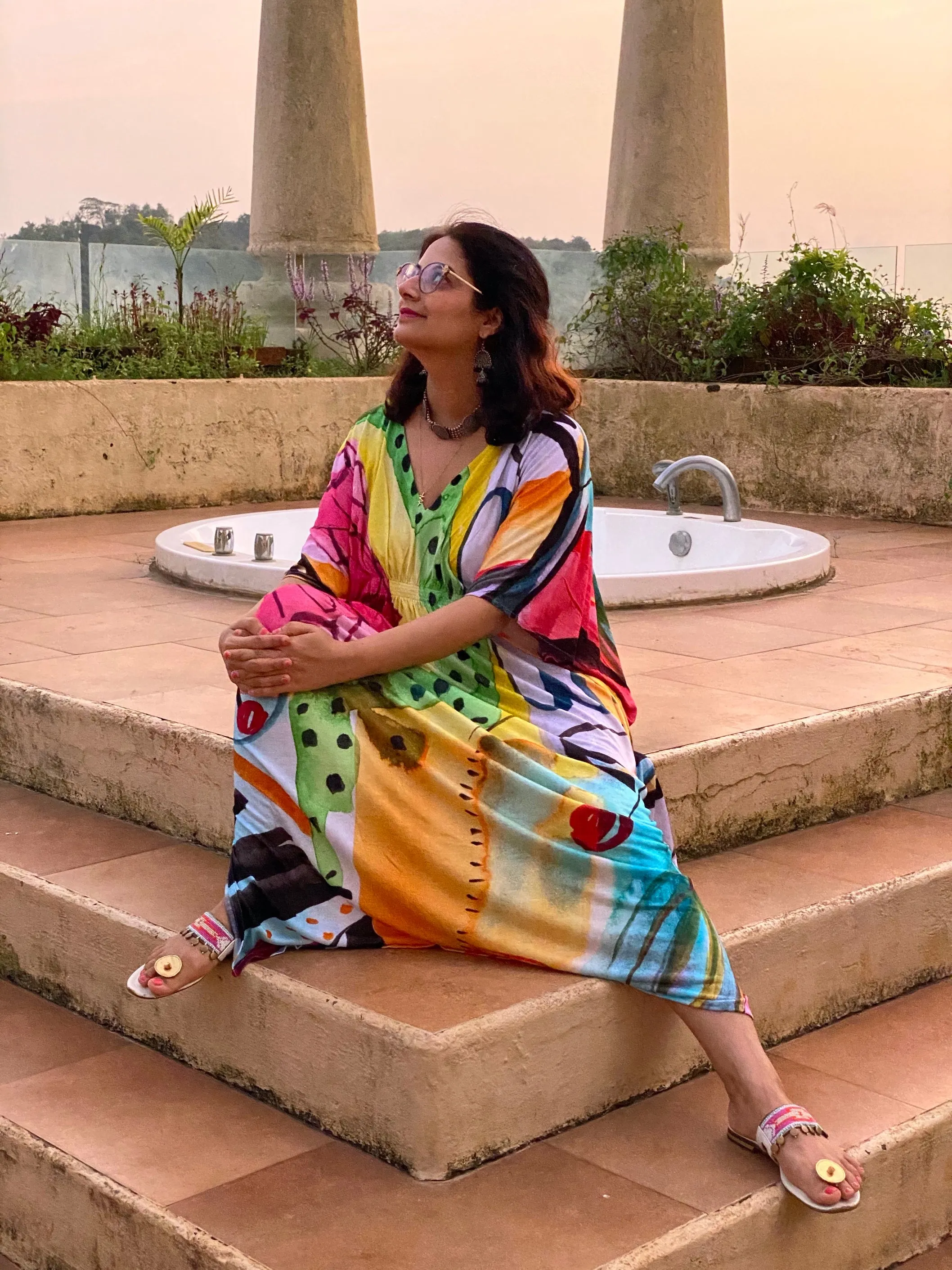 Vibrancy "Stunningly Simple" Style Caftan | Soft Jersey Knit Organic Cotton | Perfect Loungewear House Dress