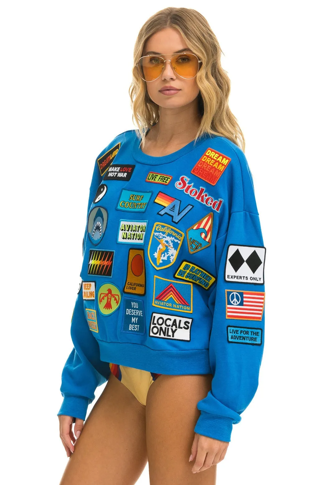 VINTAGE PATCH RELAXED CREW SWEATSHIRT - OCEAN