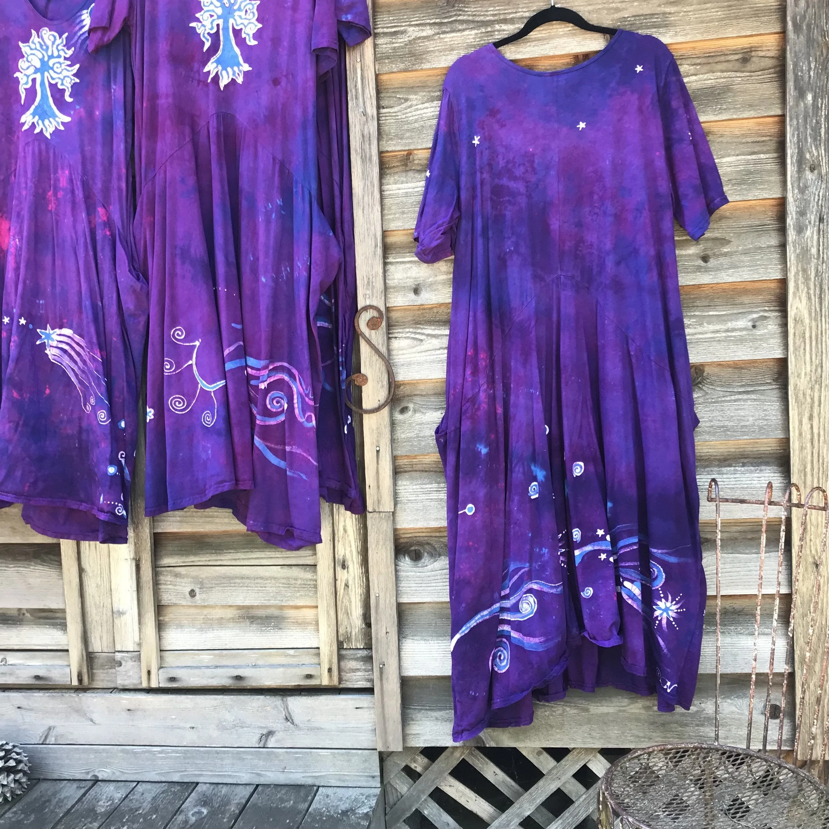 Violets and Tree - Short Sleeve Batik Dress in Magenta