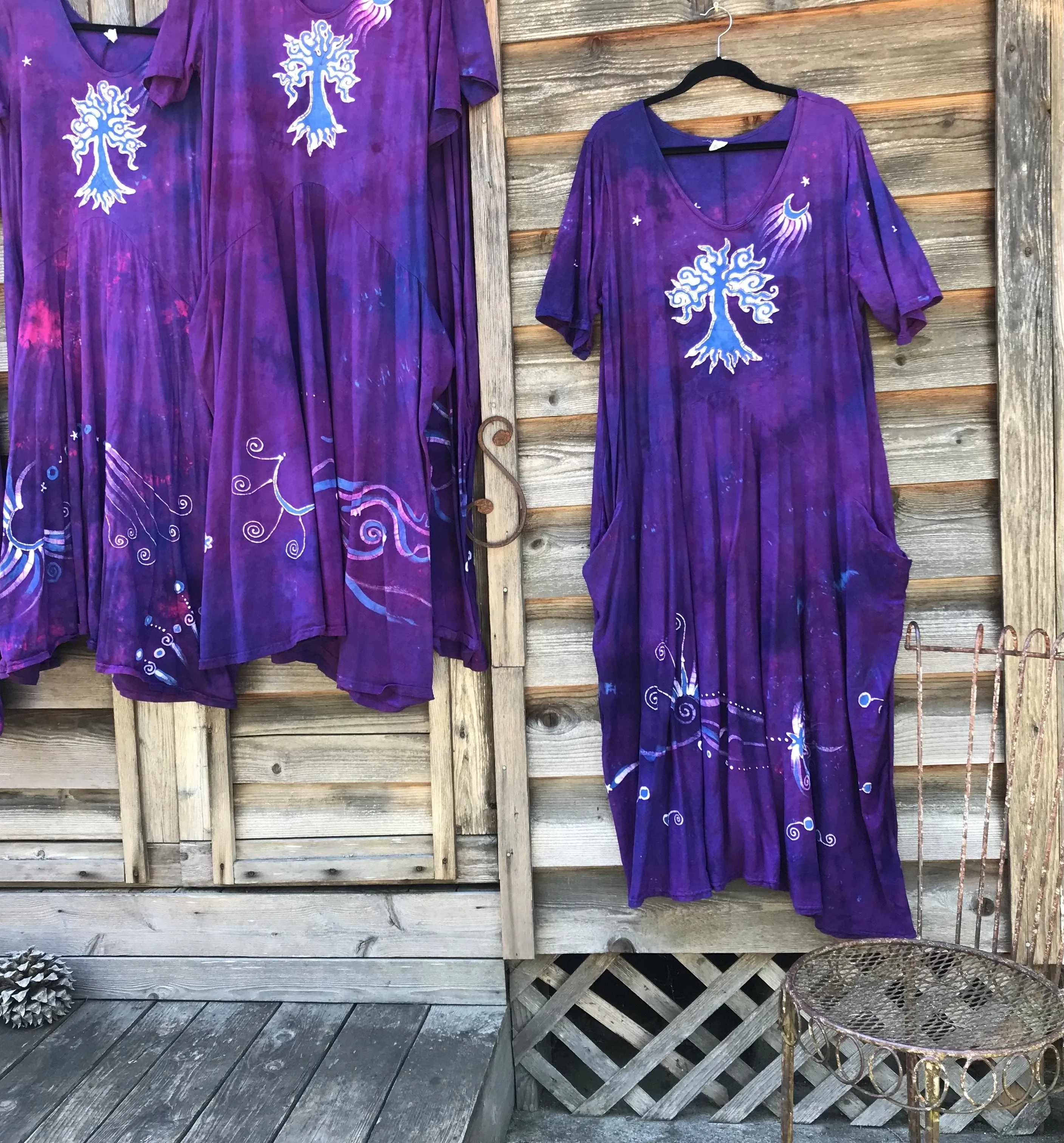 Violets and Tree - Short Sleeve Batik Dress in Magenta