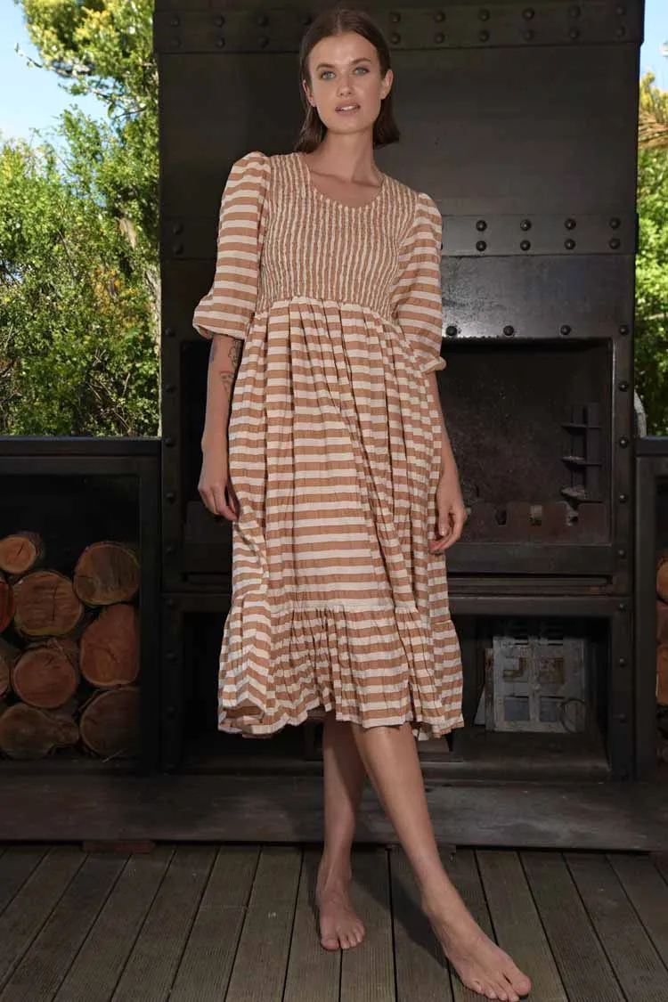 Walk In The Park Dress in Coffee Stripe