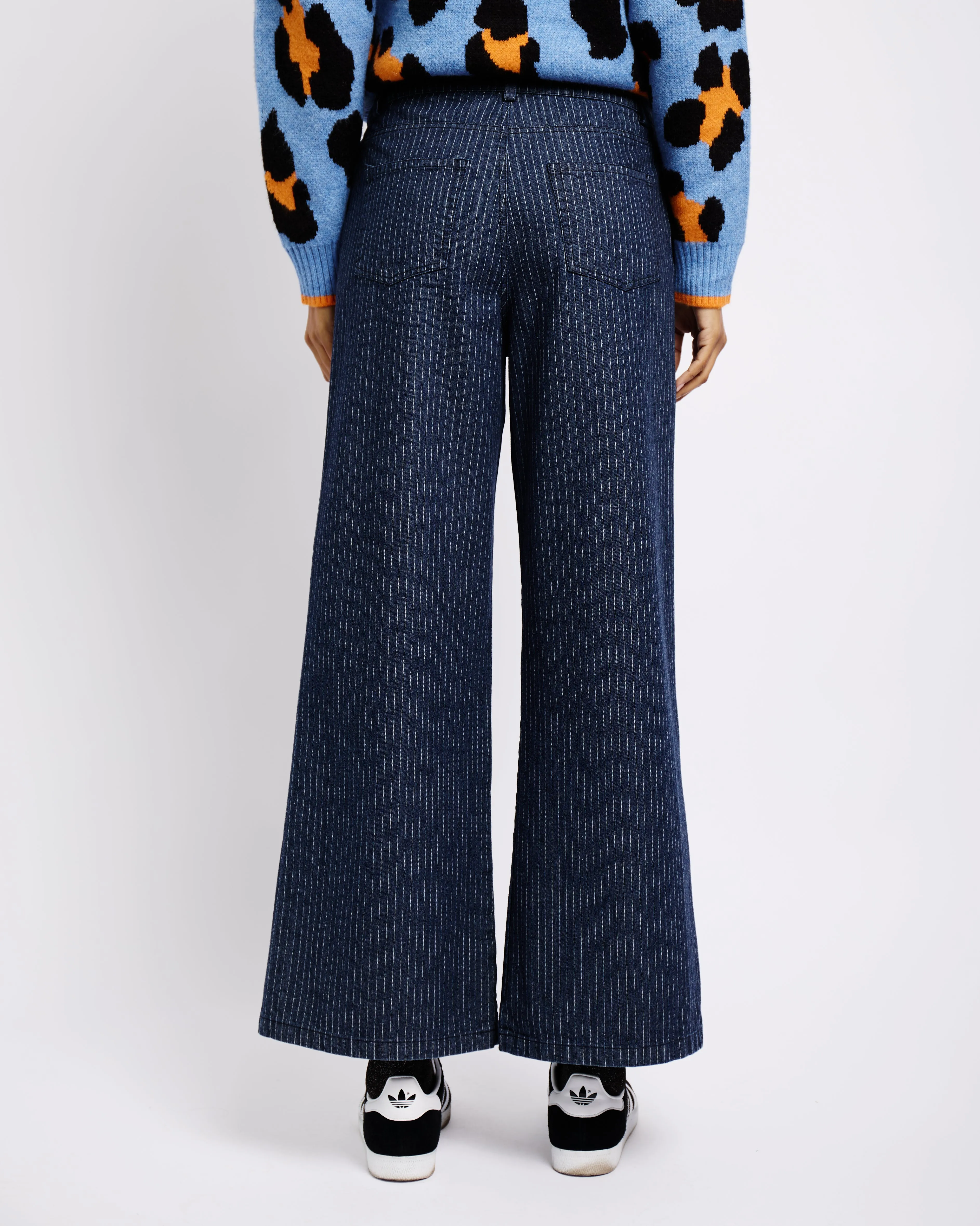 Wide Leg Denim Jeans in Pin Stripe