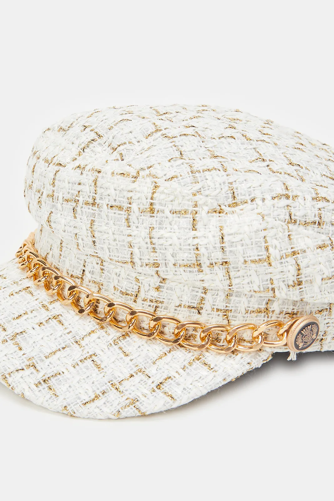 Women Beige Embellished Knitted Cap