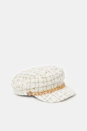 Women Beige Embellished Knitted Cap