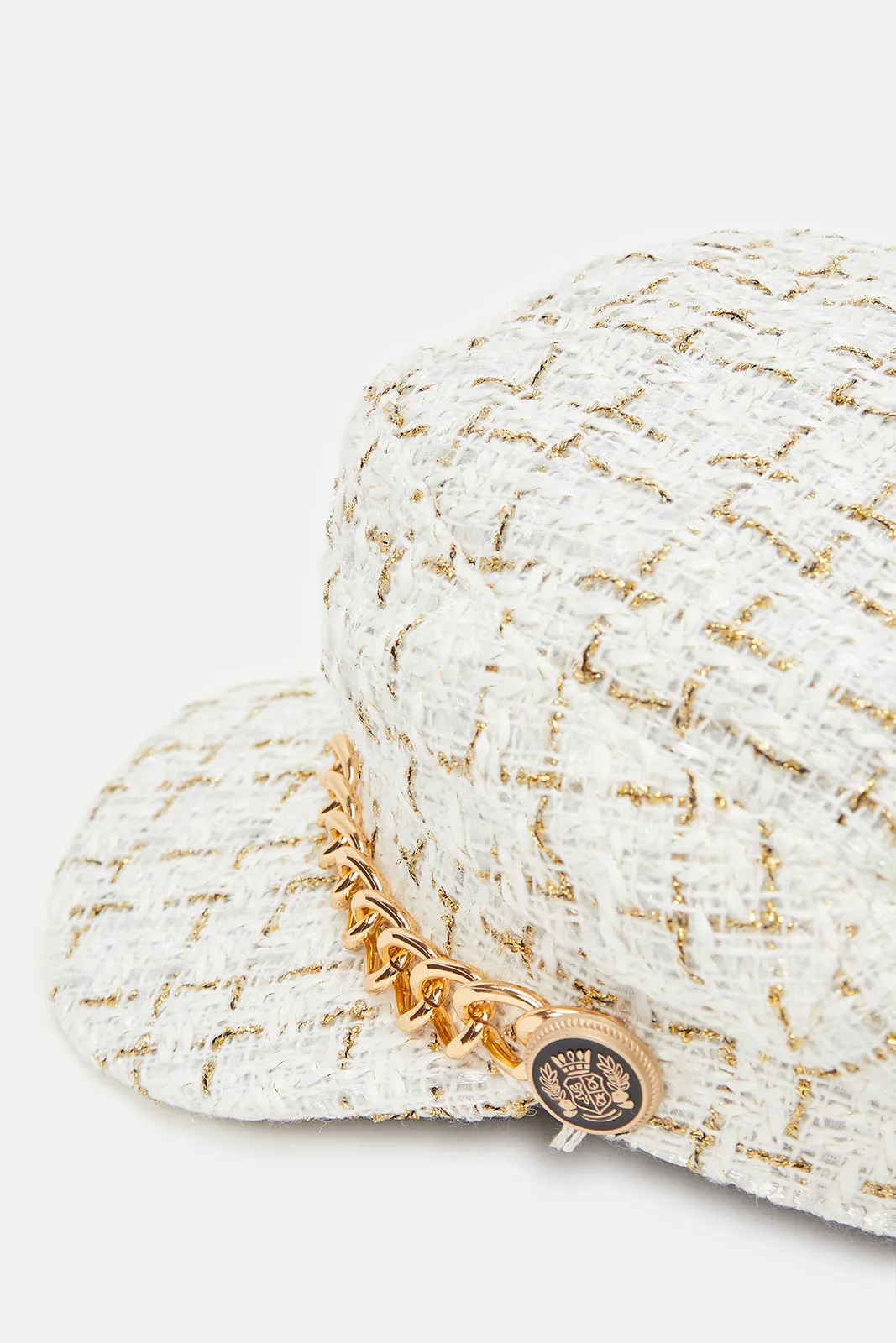 Women Beige Embellished Knitted Cap