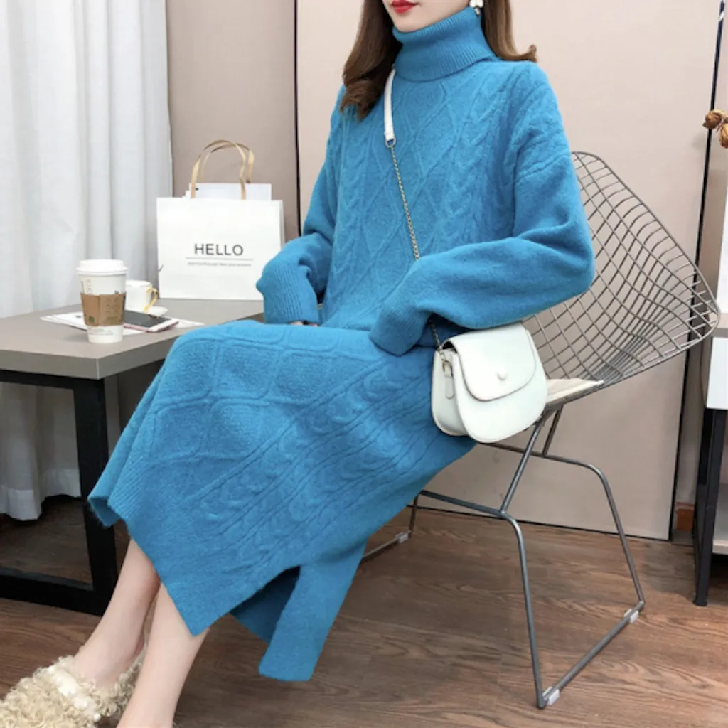 Womens Cable Knit Long Dress