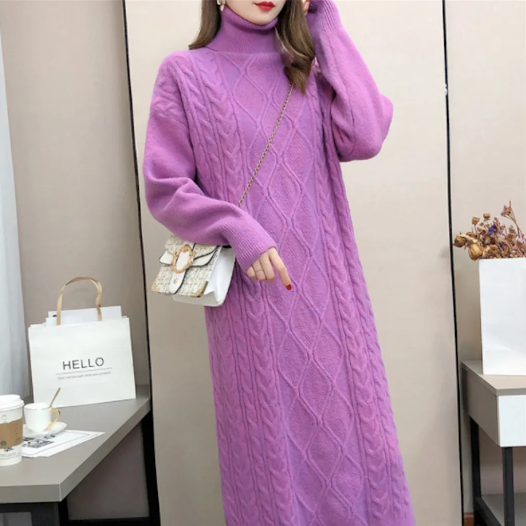 Womens Cable Knit Long Dress