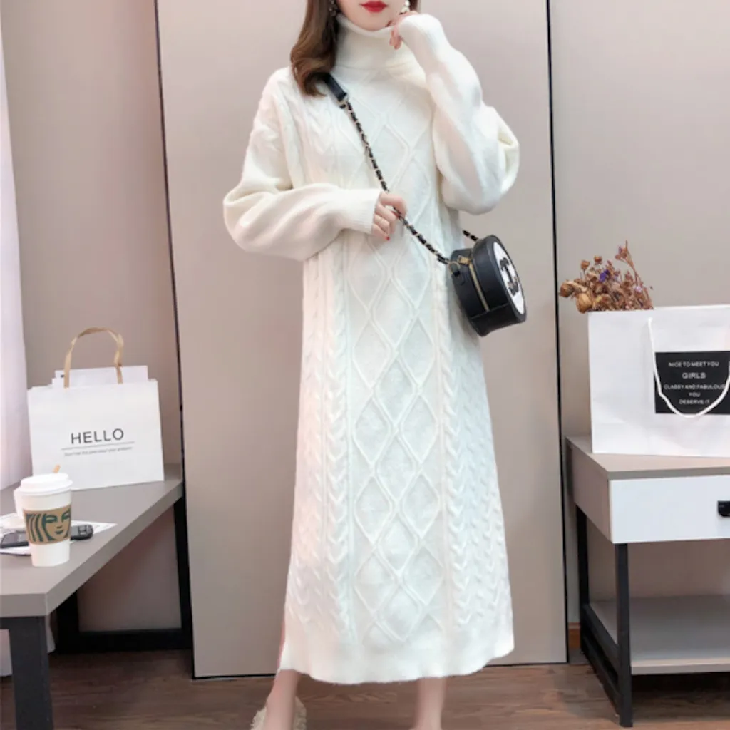 Womens Cable Knit Long Dress