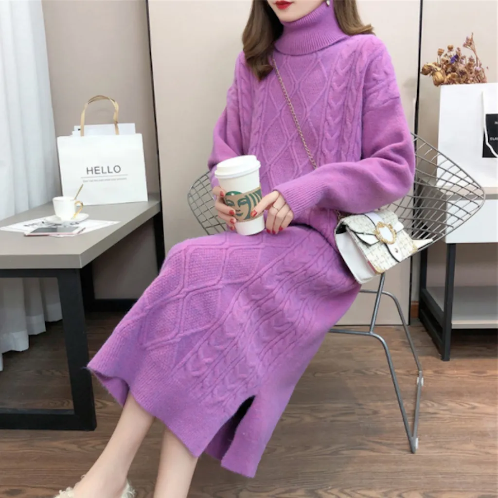 Womens Cable Knit Long Dress