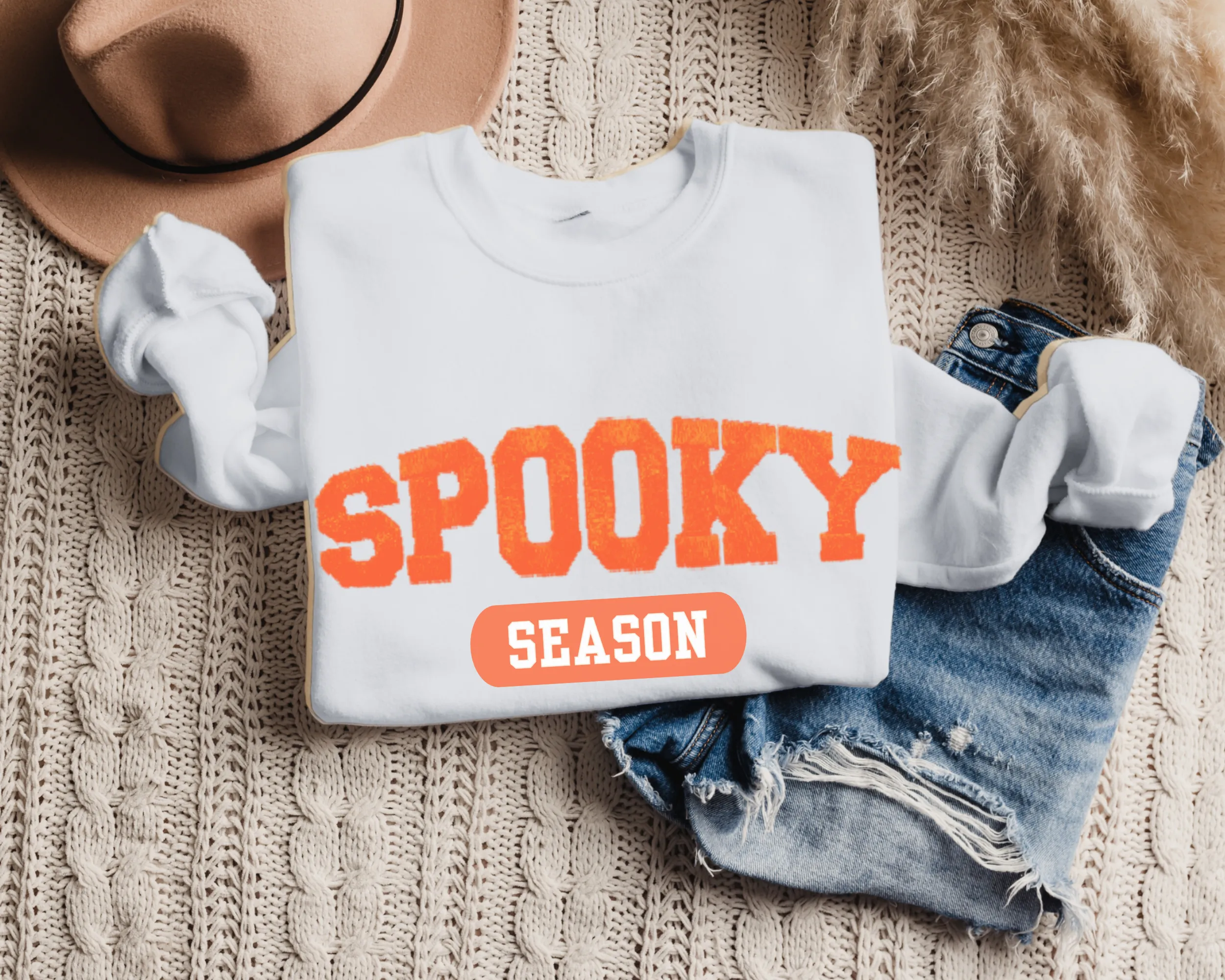 Women's Halloween or Fall Spooky Season Crewneck Sweatshirt Varsity Letters Shirt