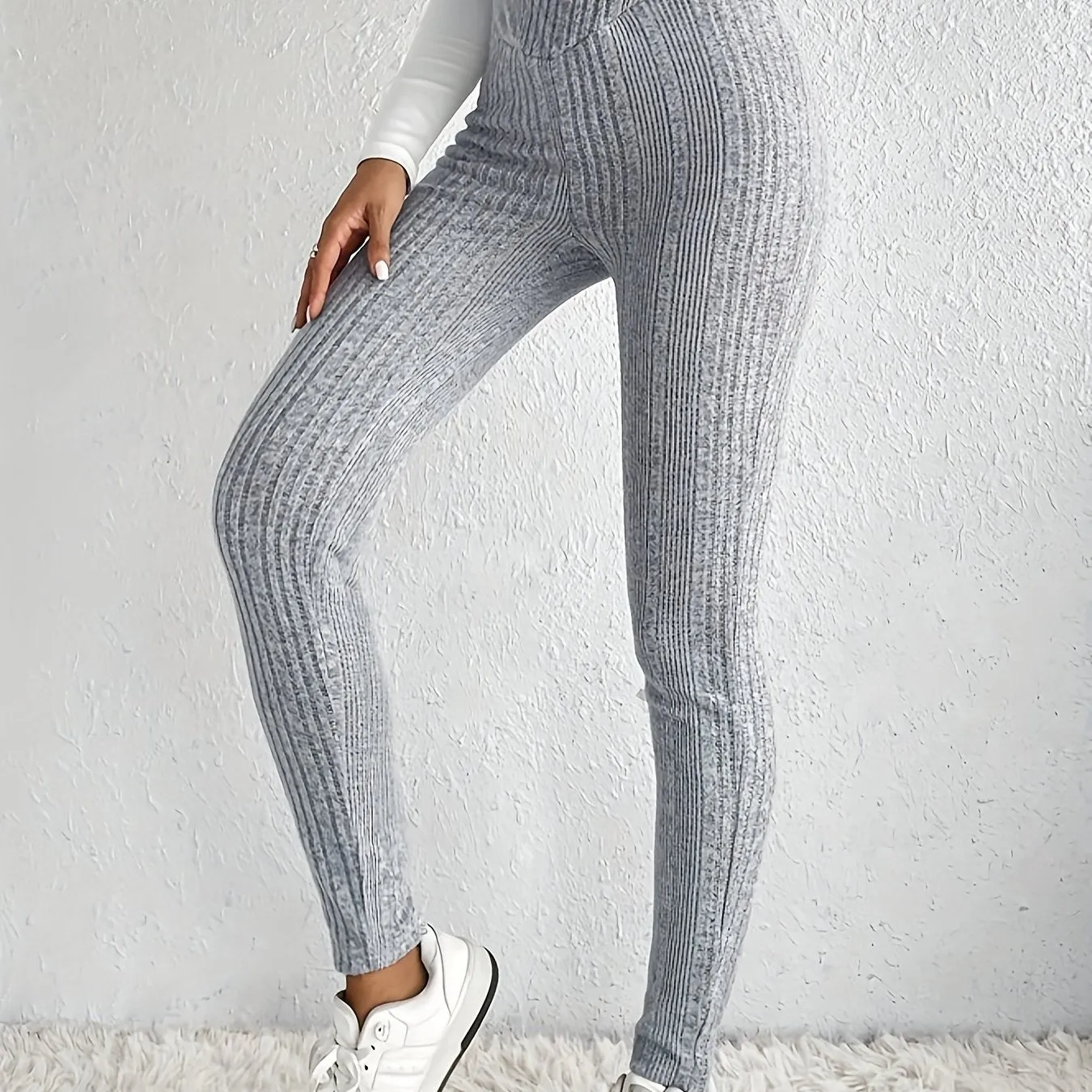 Womens Solid Rib Knit Skinny Pants - Crisscross Waist Design for a Flattering Fit - Comfortable Casual Daily Wear