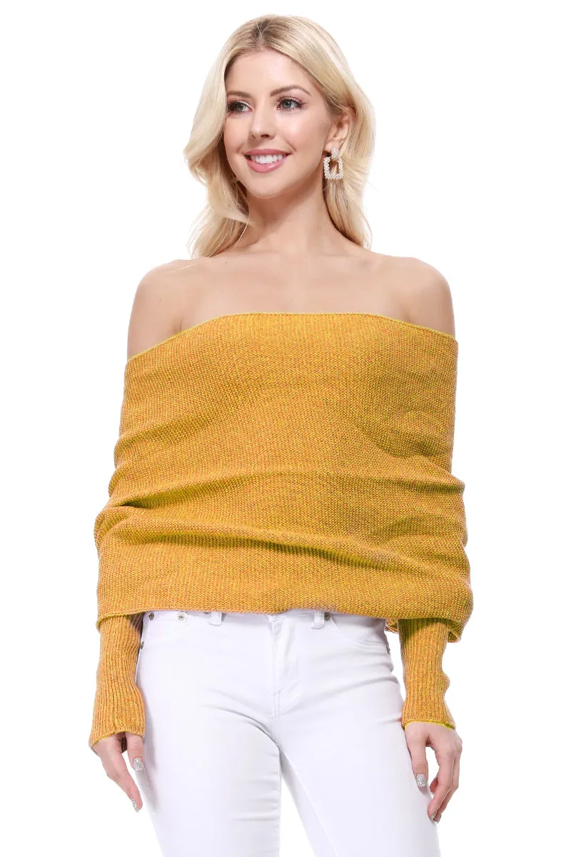 YEMAK Women's Sexy Off the Shoulder Shawl with Sleeve Scarf Wrap Bolero Sweater Top KC008 (S/M-M/L)